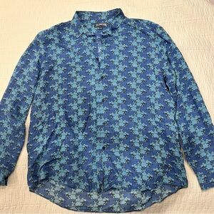 Vilebrequin Blue Patterned Men's Shirt - Men Cotton/Linen Shirt -
Size XXL